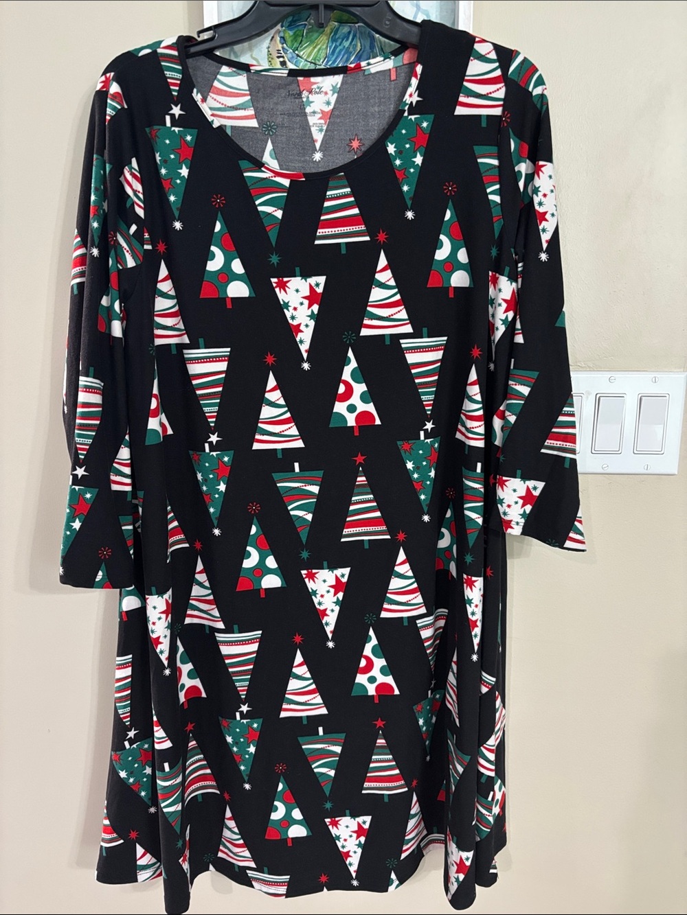 North Pole Women’s Black Christmas Tree Print Swing Dress